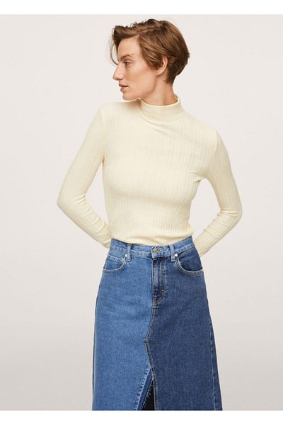 MANGO Woman Long Sleeve Ribbed T-Shirt
