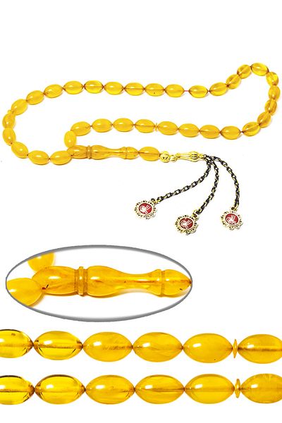 Tesbih Atölyesi Certified Yellow Colored Amber Prayer Beads