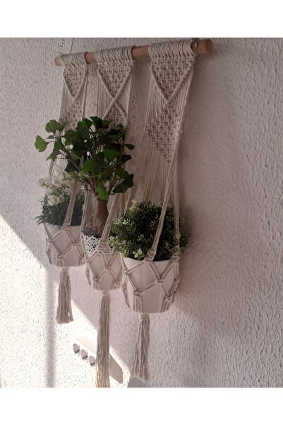 bh bohem handmade Makrome Saksılık 3'lü B060