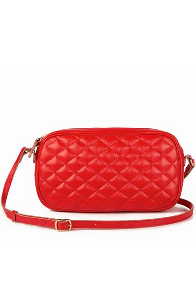 Leather Paper Quilted Patterned Red Leather Strap Bag