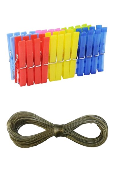 ŞEHRİMOSTARKIRK1 Σετ μανταλάκια 24 τεμαχίων + 10 μέτρα σετ σχοινιών από ατσάλι