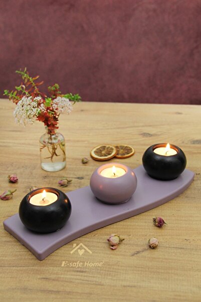 Esafe Home Pembe Tabaklı 4 Parça Pembe & Siyah Mumluk