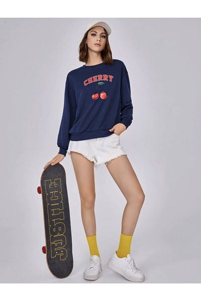 ALİKA Hanorac oversize vesel albastru bleumarin pentru damă