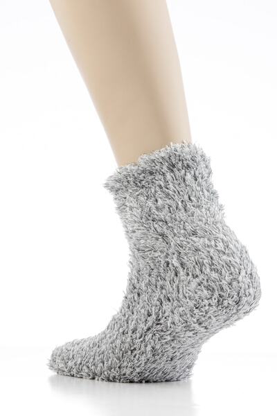 Relaxfit Seamless Yumuşacık Gri Peluş Bayan Ev Botu Uyku Çorabı
