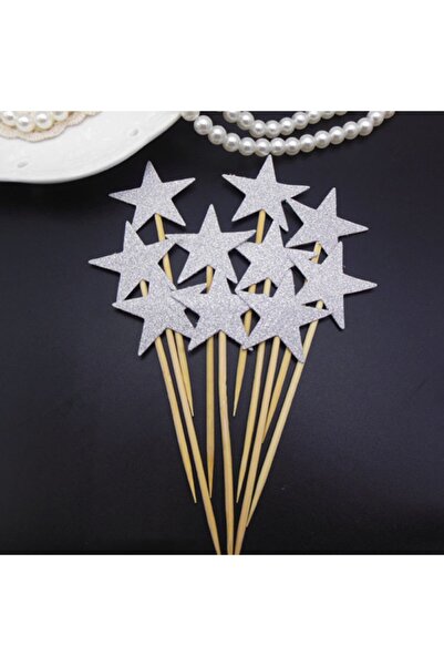 Colorofstory 12'li Gümüş Yıldız Cupcake Toppers-cupcake Çubuğu