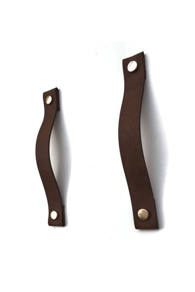 Bundera 3 Adet Koyu Kahve 128 mm Dolap Çekmece Kulp LW-01 Rustik Deri Banyo Mutfak Dolabı Kulbu