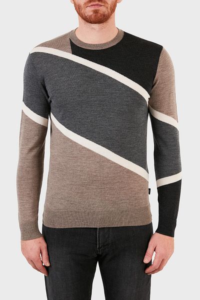 Emporio Armani Color-Block 100% καθαρό μαλλί Πουλόβερ με λαιμόκοψη ανδρικό πουλόβερ 6k1mtd 1mxpz F137