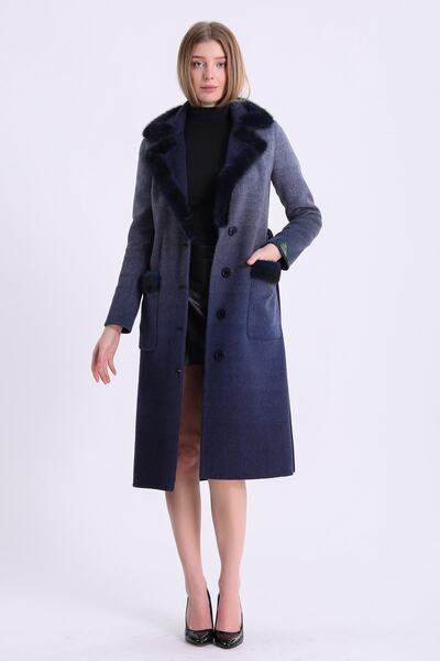 Leather Club Lacivert Vizon Aksesuarlı Degrade Alpaka Kaban