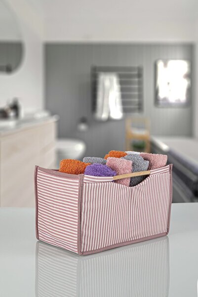 E-LİFE HOME Mini Pink Organizer Box with Wooden Handle, Decorative Organizer