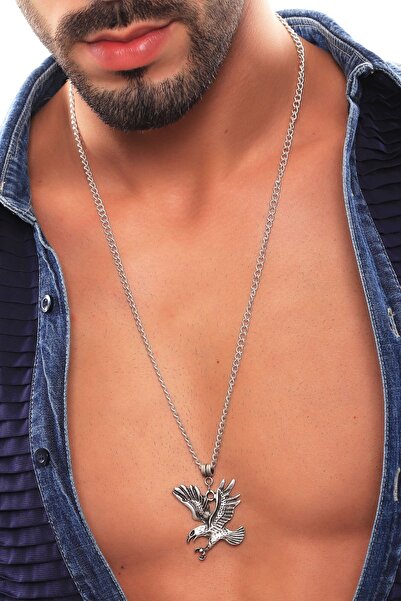 LABALABA Erkek Antik Gümüş Kaplama Kartal Simge Uçlu Kolye