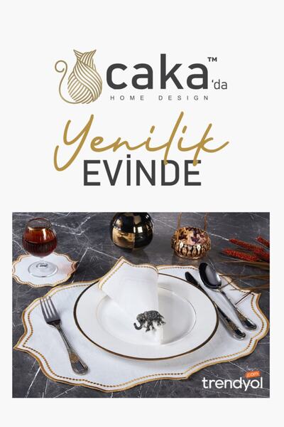 caka home design طقم منديل كوكتيل تقديم أمريكي ليزا مطرز (ذهبي) 12 قطعة