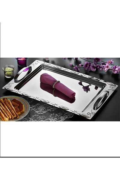İnter Inter Steel Tea Tray - Bade Satin Model Stainless Steel Tray with Handles