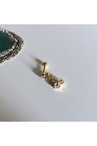 Bylin Cerrahi Çelik Gold Üç Taş Zirkon Kıkırdak Piercing