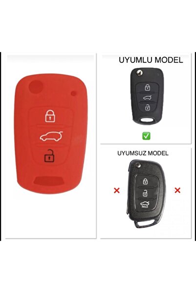 Hyundai Accent Era I20 I30 Elantra Silikon Anahtar Koruma Kılıfı Kırmızı Renk...
