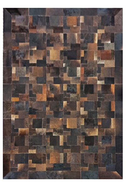 Dericibey Kahverengi Patchwork Doğal Deri Halı
