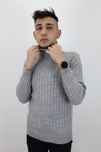 HACKER DENIM Fistan Store Pulover pentru bărbați, gri, cu gât întreg, cu gâtul rotund, tricotaj sport slim