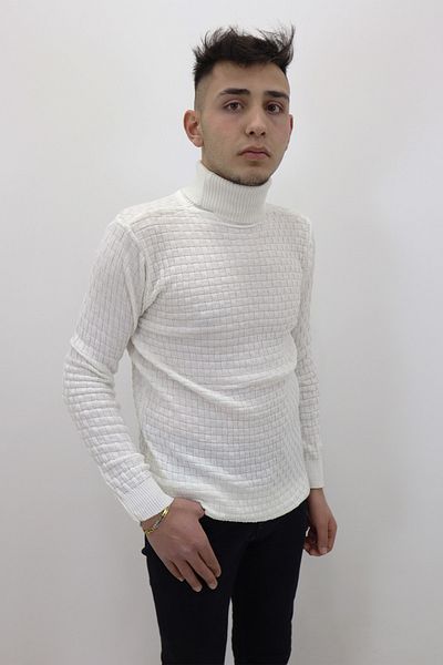 HACKER DENIM Fistan Store Pulover pentru bărbați, alb, cu gât întreg, cu gât țesut, tricotaje sport