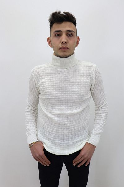 HACKER DENIM Fistan Store Pulover pentru bărbați, alb, cu gât întreg, cu gât țesut, tricotaje sport