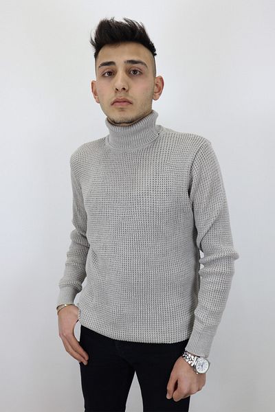 HACKER DENIM Fistan Store Pulover pentru bărbați, gri, cu gât întreg, cu gâtul rotund, tricotaj sport slim