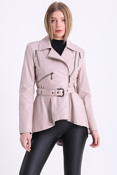 Leather Club Pudra Uzun Deri Ceket