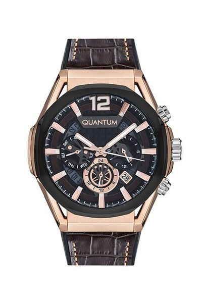 Quantum Multifunctional Men's Leather Look Silicone Watchband - Brown Color Pwg970.852
