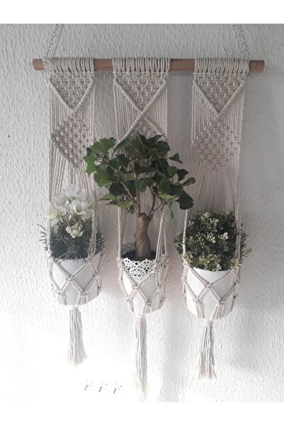 bh bohem handmade Makrome Saksılık 3'lü B060