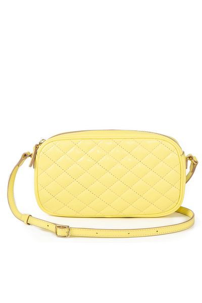 Leather Paper Quilted Patterned Light Yellow Leather Bag with Strap