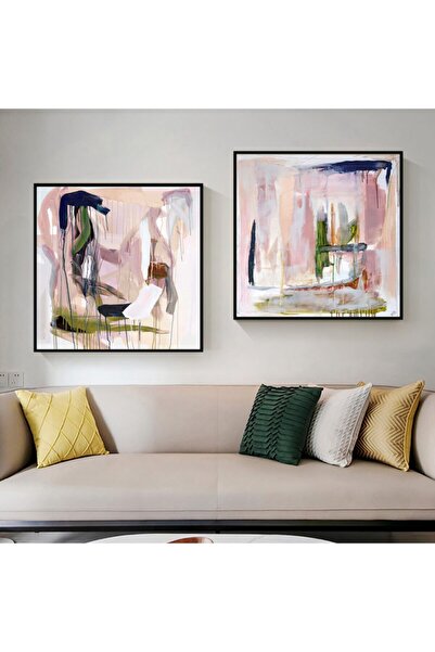 Markazip Siyah Metal Çerçeveli 70x70cm Ikili Kanvas Tablo Lk489-s