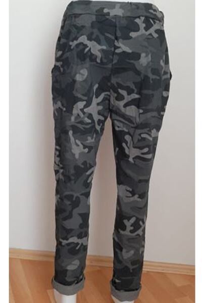 AYASOFYA OTANTIK Жіночі антрацитові брюки з італійською талією, камуфляжним візерунком і вузькими штанинами