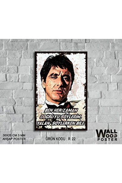 Deryalar Tablo Scar Face Al Pacino Ahşap Retro Poster A + Kalite 20x30