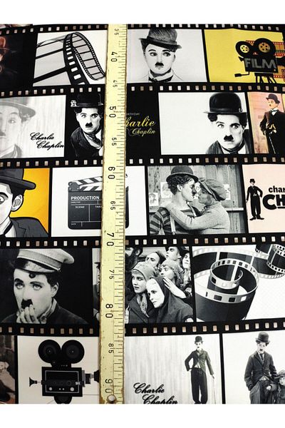 Tataroğlu Dijital Kumaş Ύφασμα με μοτίβο Charlie Chaplin σε κορδέλα ταινίας