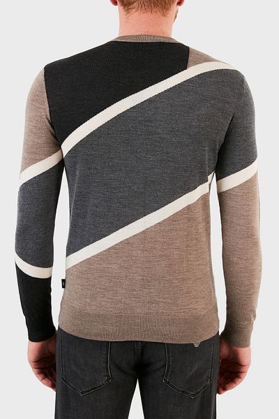 Emporio Armani Color-Block 100% καθαρό μαλλί Πουλόβερ με λαιμόκοψη ανδρικό πουλόβερ 6k1mtd 1mxpz F137