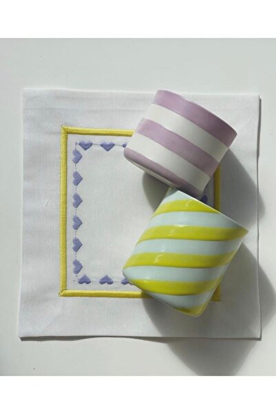 Mor Minimal Kalp Nakışlı Kokteyl Peçetesi Sunumluk 15x15cm
