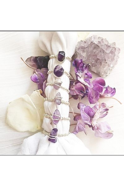Mıçı takı silver Handmade Natural Stone Ring (AMETHYST STONE) Joint Or Normal Ring Specify Your Requests 6 Pieces