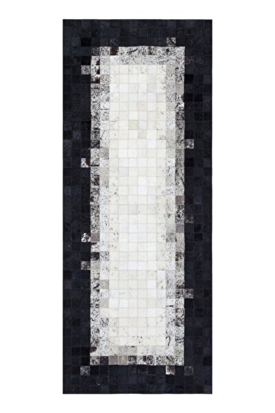 Dericibey Siyah Patchwork Doğal Deri Halı