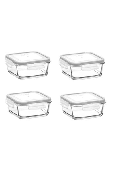 LAV Storage Container 4 Pieces Glass Locking Storage Container 720cc Frs247 White