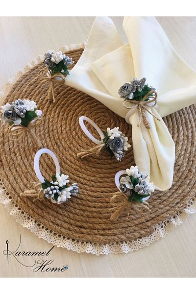 Karamelhome White-silver Flower Bunch Napkin Ring Ring