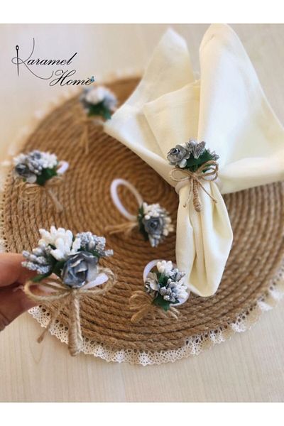 Karamelhome White-silver Flower Bunch Napkin Ring Ring