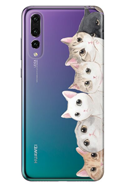 Cekuonline P20 Pro Uyumlu Kılıf Moderna Resimli Silikon Pisi Pisi Kedi