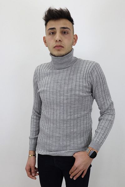 HACKER DENIM Fistan Store Pulover pentru bărbați, gri, cu gât întreg, cu gâtul rotund, tricotaj sport slim