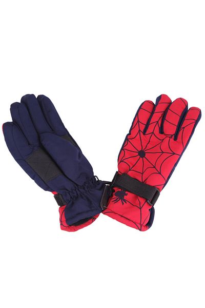 İşnar Boy's Snow Gloves Red Navy Blue Patterned Velcro Age 8-14 Model 3501-8601