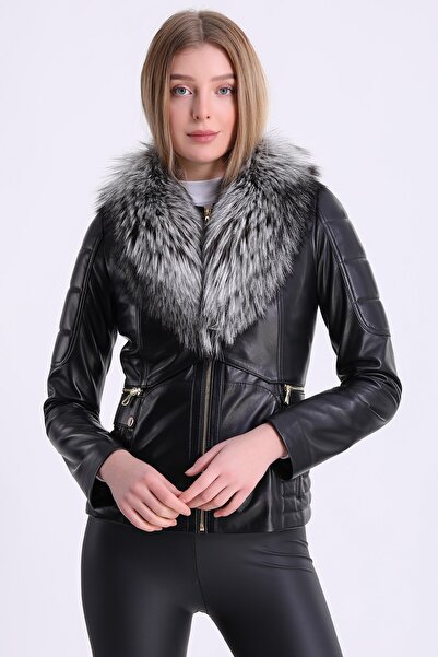 Leather Club Siyah Silver Fox Yelek Aksesuarlı Deri Ceket