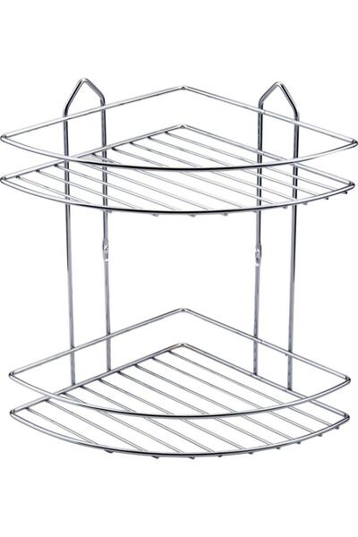 Tema Ekol Wire 2-Tier Cornered Chrome 2-Piece Bathroom Corner Shampoo Holder Cornered Bathroom Shelf