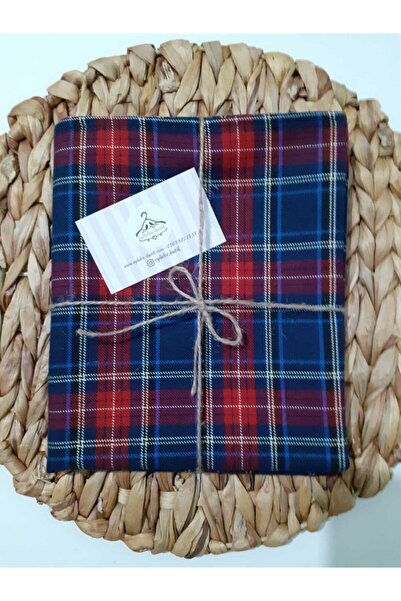 Eylülce Butik Runner cu model în carouri albastru bleumarin roșu