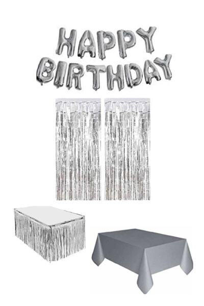 BEST PARTİ DOĞUM GÜNÜ PARTİ SÜSLERİ Silver Color Happy Birthday Party Set