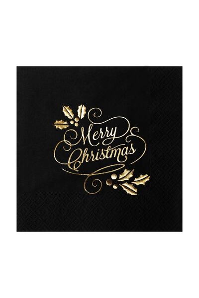 Story مناديل ورقية سوداء اللون مقاس 33 × 33 سم منقوشة بأعياد الميلاد المجيد م...