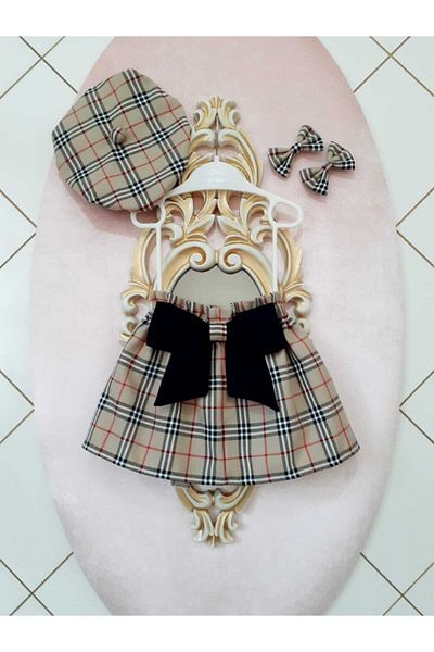 Eylülce Butik Pattern Paper Bag Skirt & Painter Hat & Buckle Set