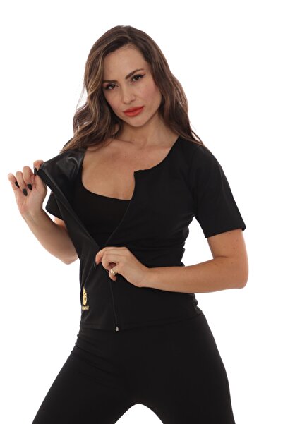 SAUNA SUIT Unisex κοντό μανίκι με φερμουάρ & κολάν Θερμική μέση κοιλιά Basen ...