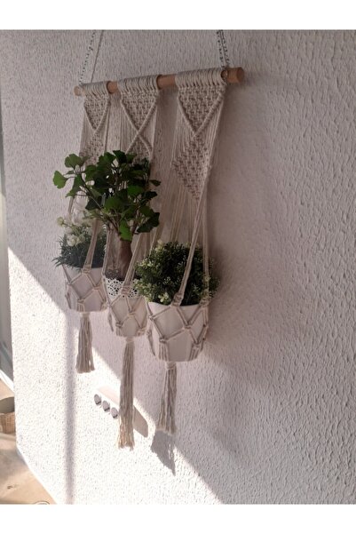 bh bohem handmade Makrome Saksılık 3'lü B060