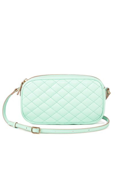 Leather Paper Green Quilted Patterned Mint Leather Bag with Strap